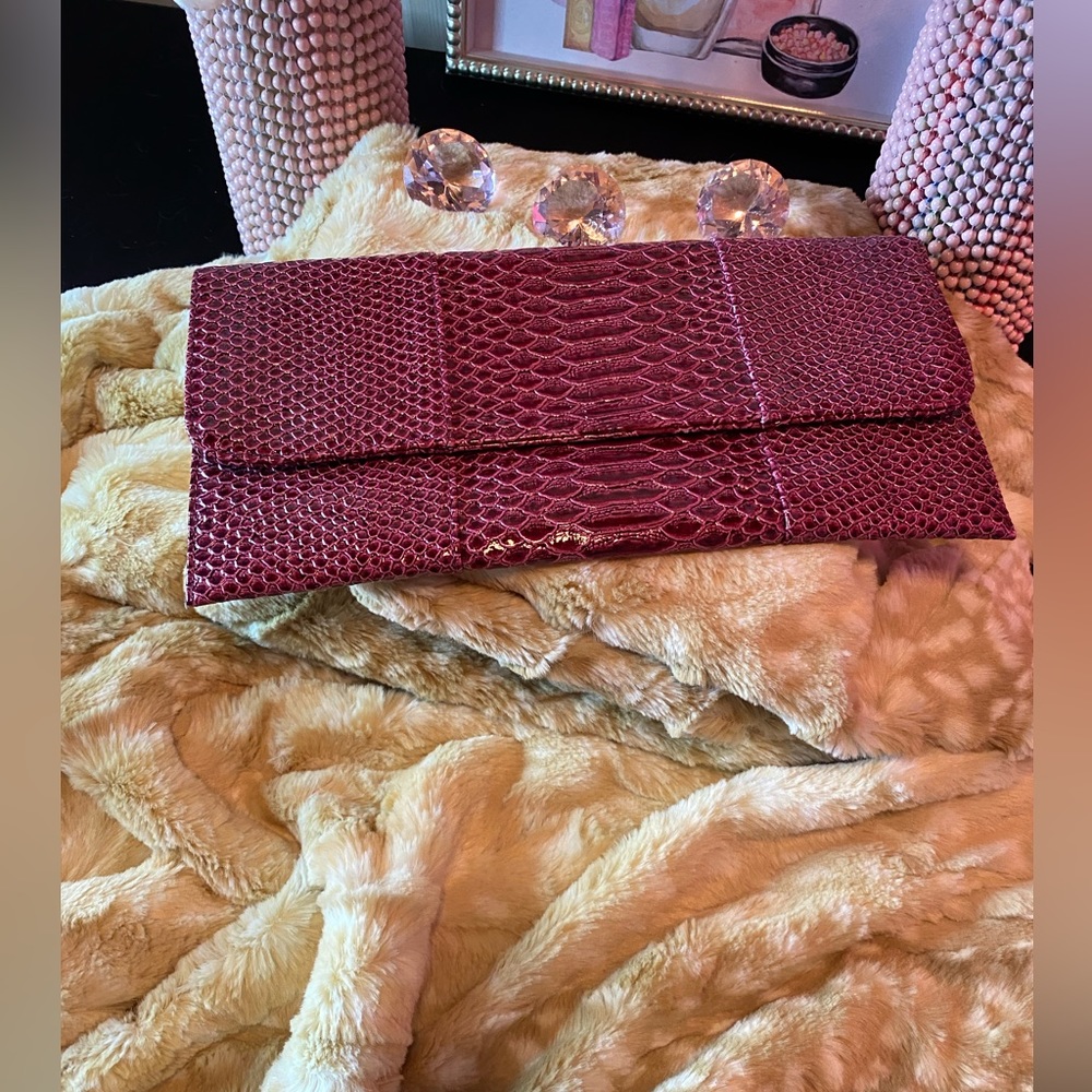 UE Magenta Faux Snakeskin Clutch